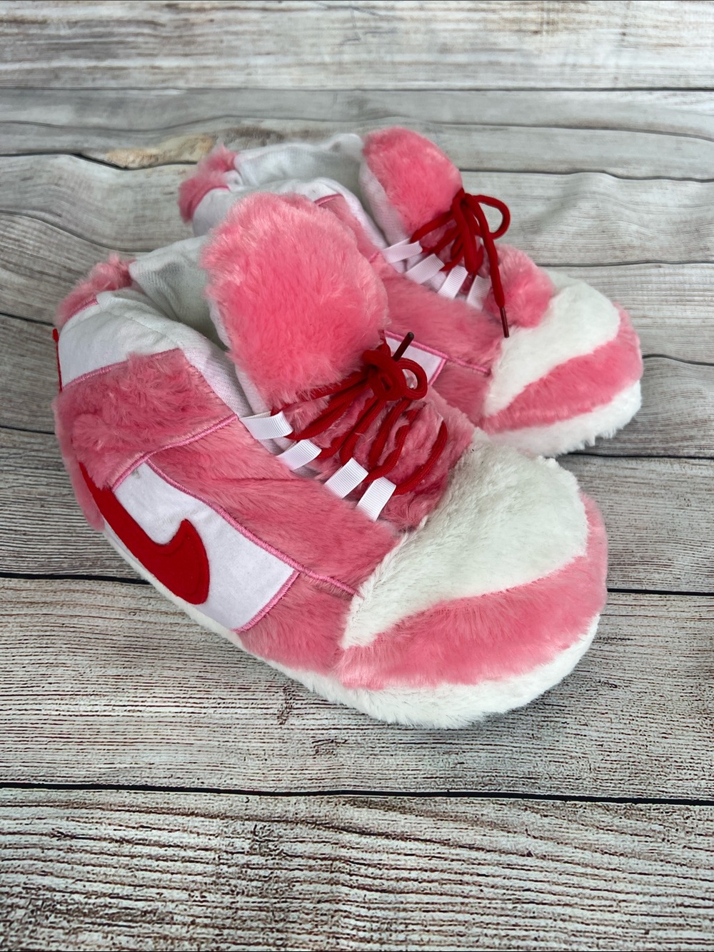 Pink & White Plush Sneaker Slippers